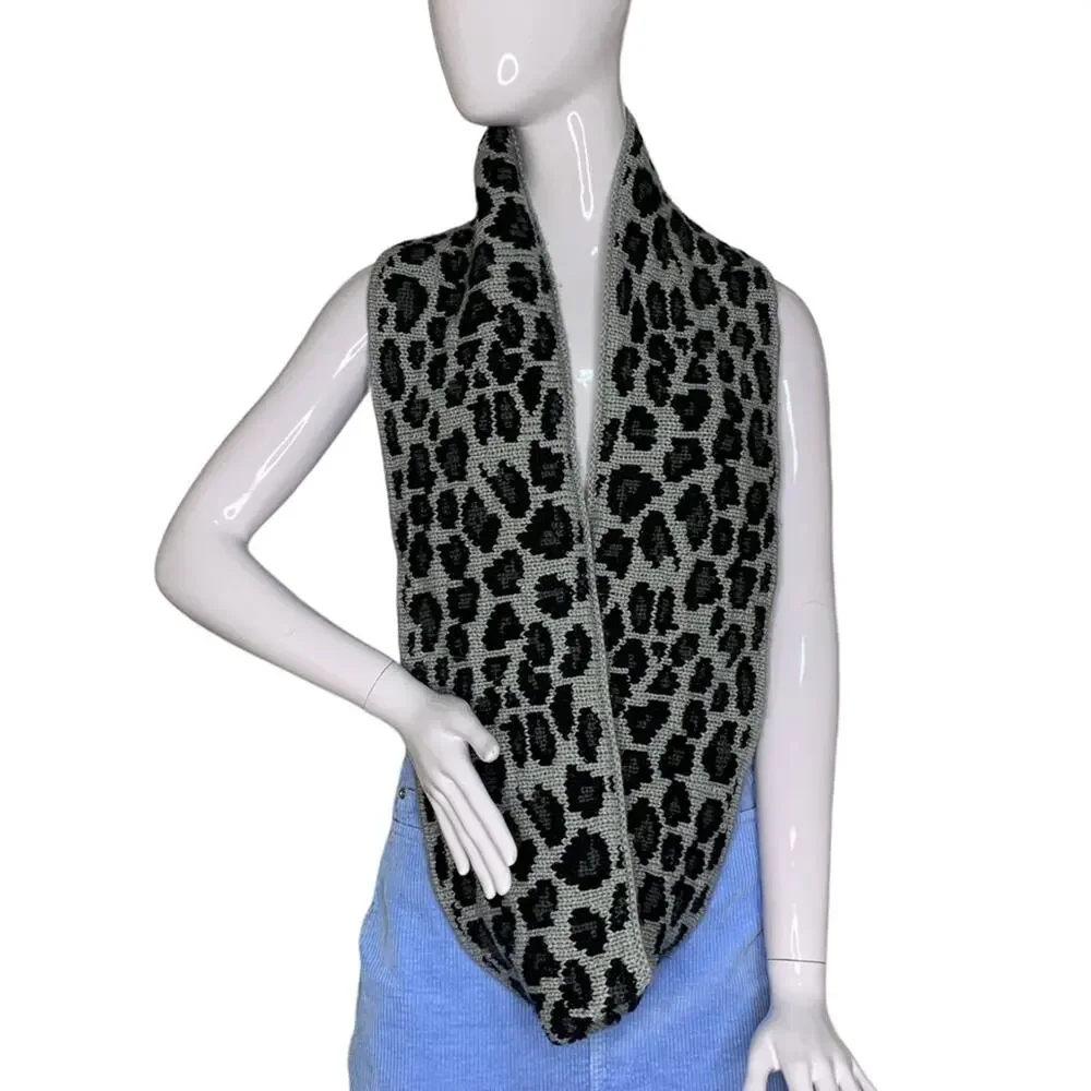 Betsey Johnson Animal Print Infinity Scarf Gray and Black Fine Knit